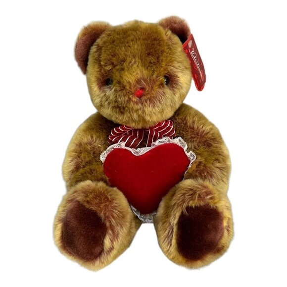 Valentines Teddy Bear Heart Pillow 12in Stuffed Animals Kids Toy Plush Classic - Picture 1 of 11